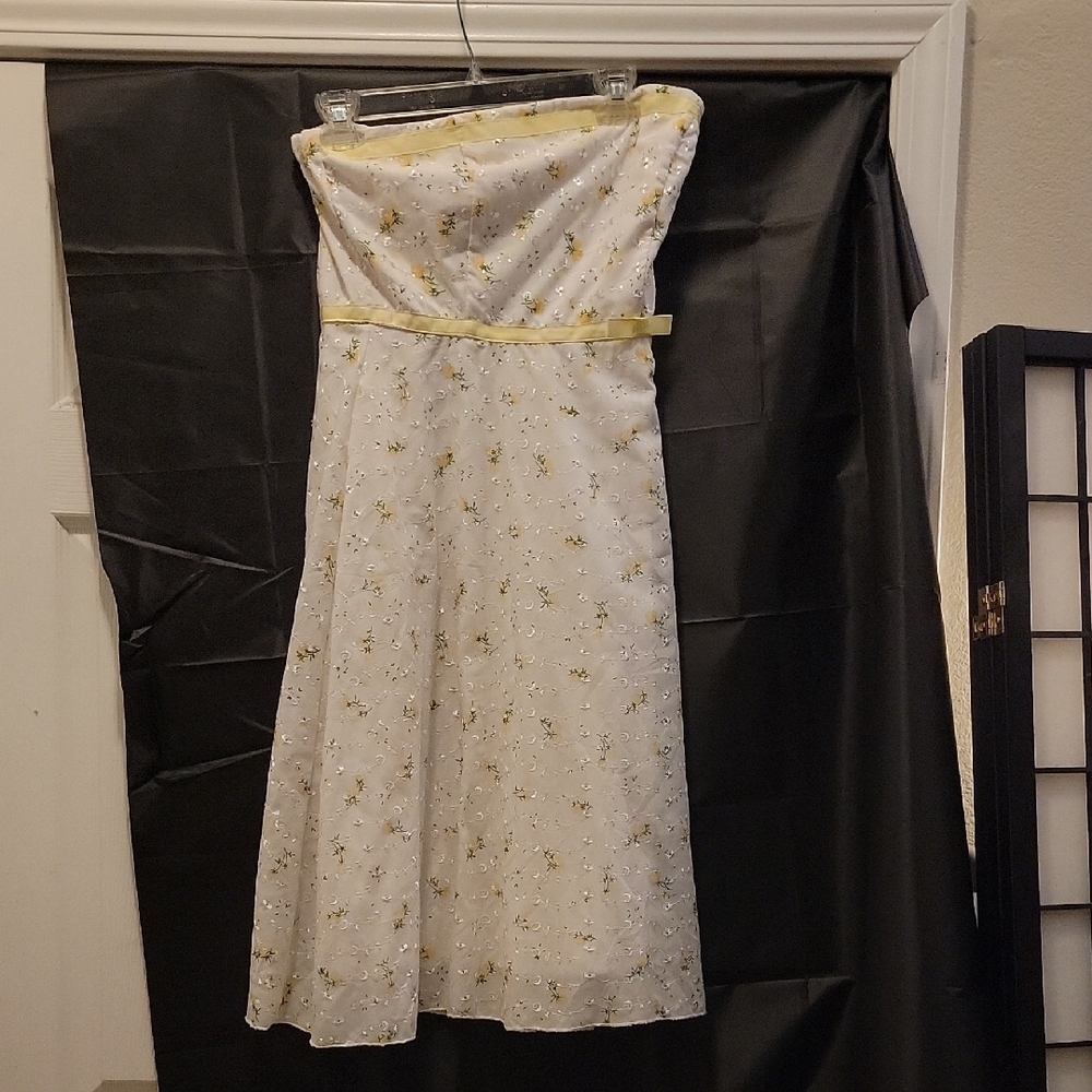 Strapless White and Yellow Floral Dress